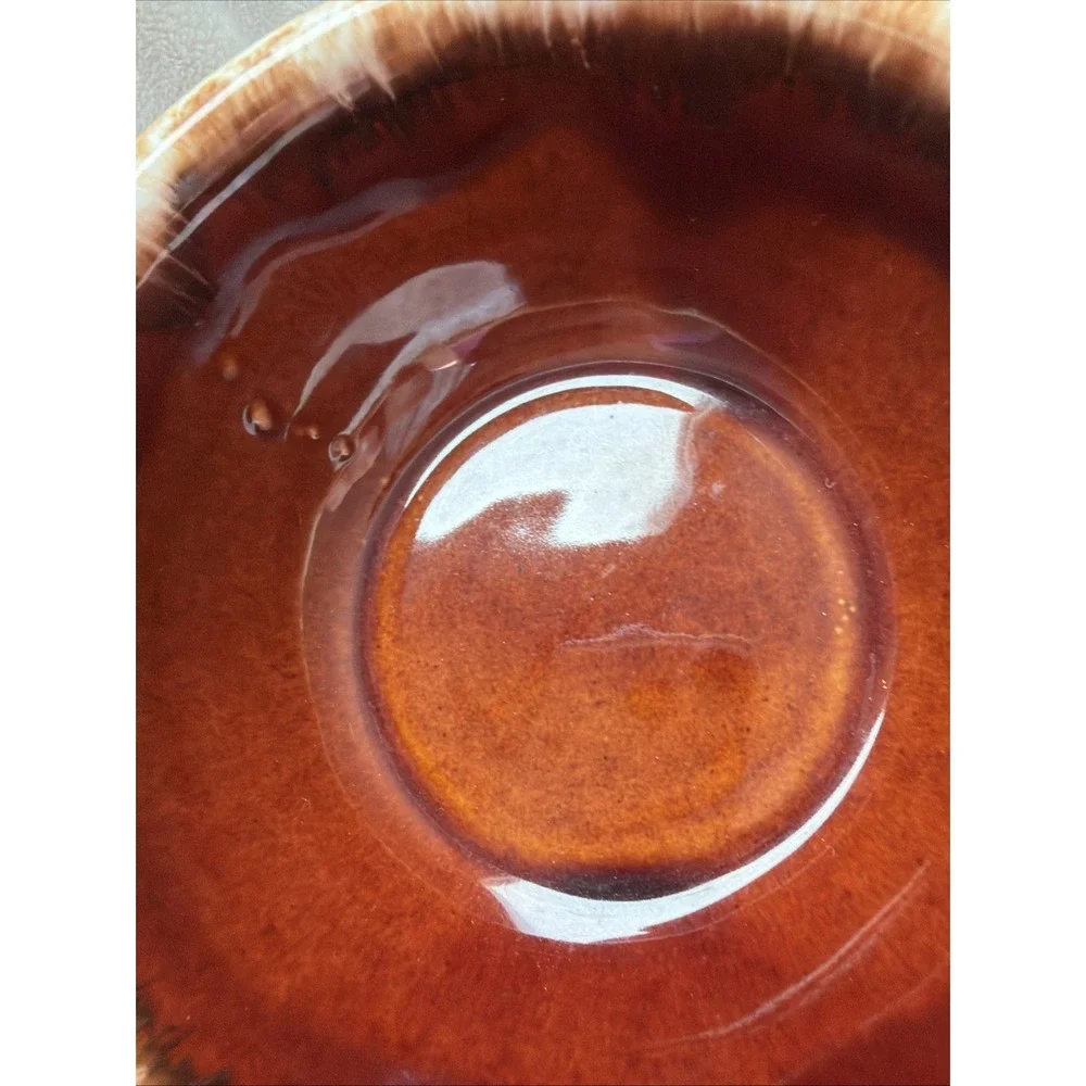 Vintage Hall Pottery Brown Drip Soup Bowl With Handle